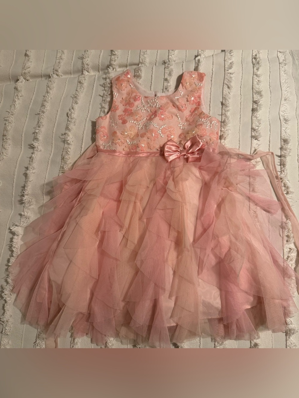 Jona Michelle Pink Layered Tulle Floral Embroidered Party Dress